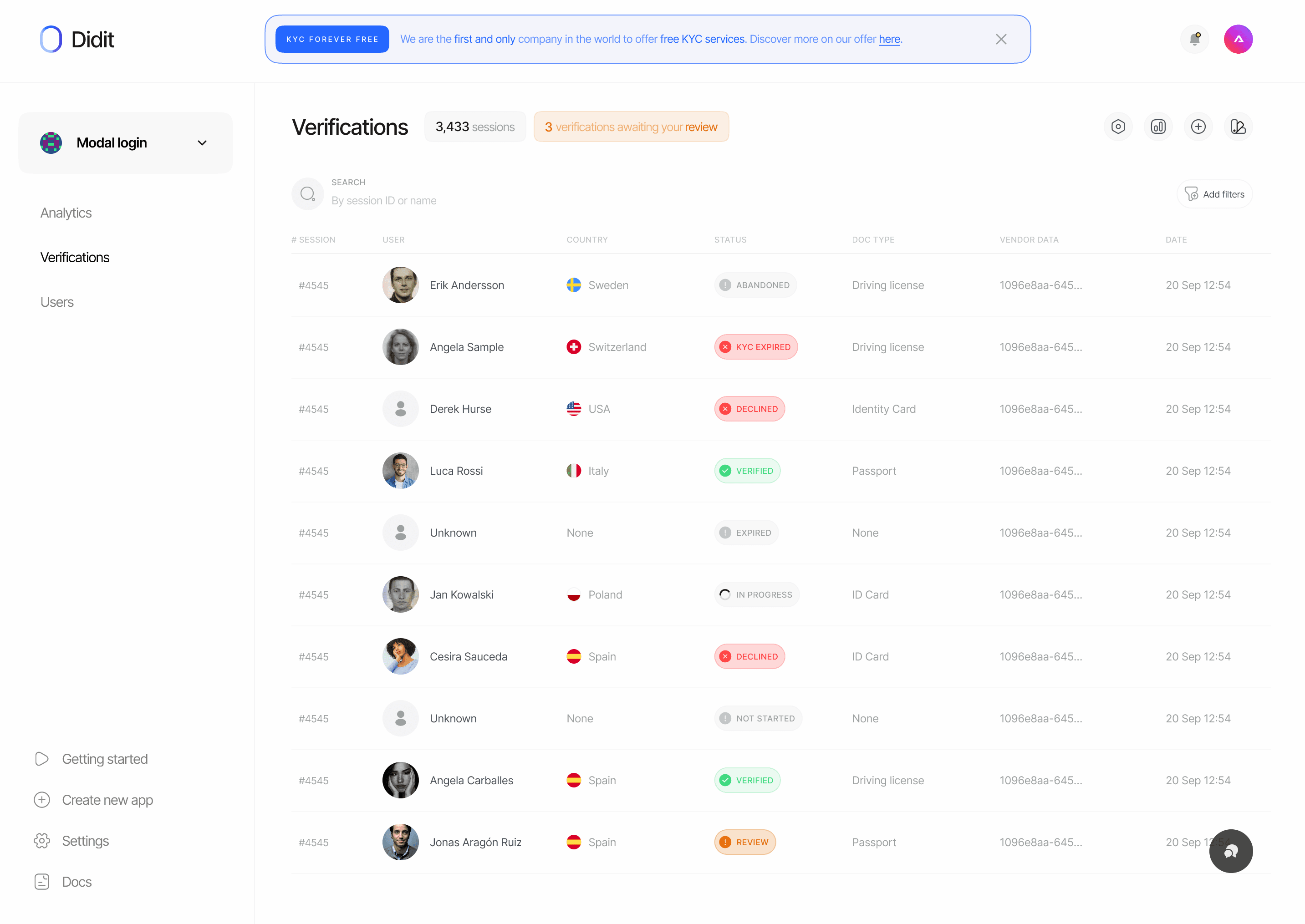 KYC Verification Statuses